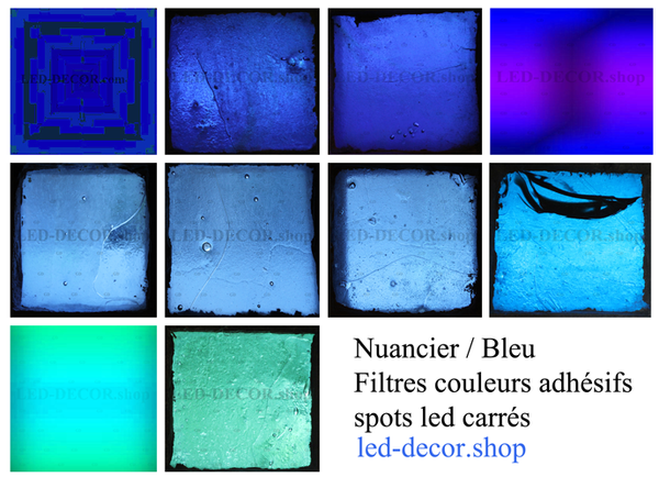 Stickers filtres couleurs adhésifs pour spots led carrés 17 x 17 cm. ref : Bleu vert moyen.