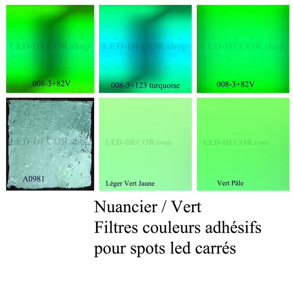 Stickers filtres couleur pour spots led carrés 17 x 17 cm. ref : Léger vert jaune.