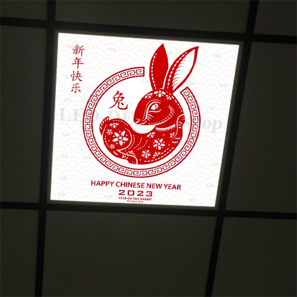 Décor diffusant ref: Nouvel An Chinois 1. Pour dalles led 60x60cm de faux plafonds.
