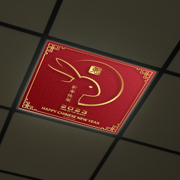 Décor diffusant ref: Nouvel An Chinois 4. Pour dalles led 60x60cm de faux plafonds.