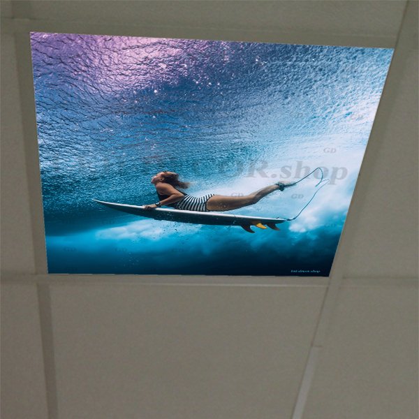 Décor diffusant ref: Surfeuse 11. Pour dalles led 60x60cm de faux plafonds.