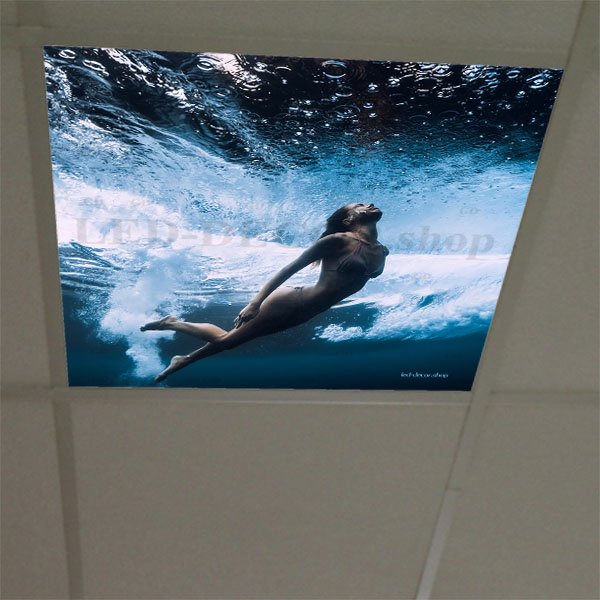 Décor diffusant ref: Surfeuse 12. Pour dalles led 60x60cm de faux plafonds.