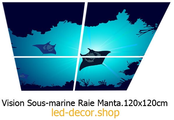 Décor diffusant ref: Vision Sous-Marine Raies Manta. Pour dalles led 60x60cm de faux plafonds.